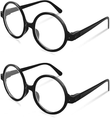 2 STK Retro Runde Brillen,Spielzeugbrille Zauberbrillen Halloween Brillenrahmen Nerd Brille Schwarz Ultra Light Gläser Zubehör Zum Anziehen Brille Fasching Lustige Brille Runde Brille Ohne Stärke