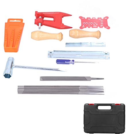 Chainsaw Chain Sharpener, Sharpening Kit for Chainsaw Chain and Guide Rod, File, Felling Wedges, with Sturdy Plastic Case, Maintenance and Optimization Tools for Cutting