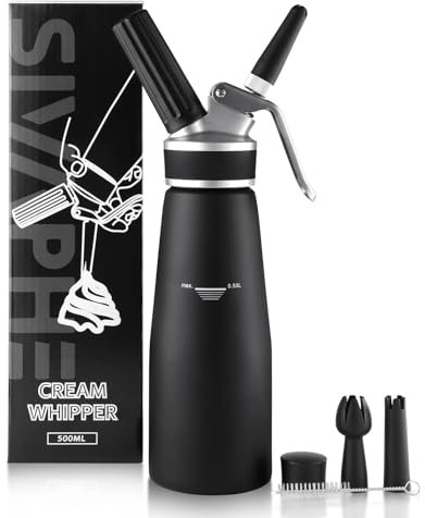 Sivaphe N2O Sahnespender Edelstahl 500 ml Schlagsahne Spender Sahnebereiter für Küche (Nein Kapseln)-MEHRWEG (Black, Aluminium)