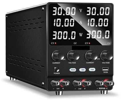 Fuente de alimentación de CC dual, fuente de alimentación de banco regulada de CC conmutada ajustable de 30 V y 10 A variable con pantalla LED de 4 dígitos y protección contra sobrecorriente Ampliamen