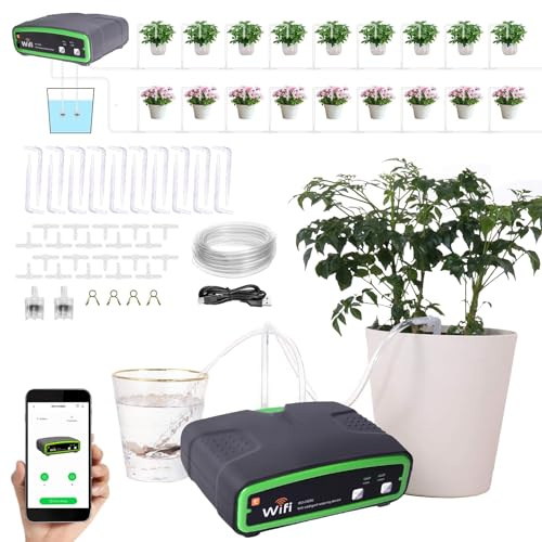 Wifi Automatisches BewäSserungssystem Mit Doppelte Pumpe, Automatisches TropfbewäSserungsset Mit App, Einstellbare Wassermenge/Zeit, FüR Bis Zu 20 Topfpflanzen, FüR Garten, Balkon, Hof