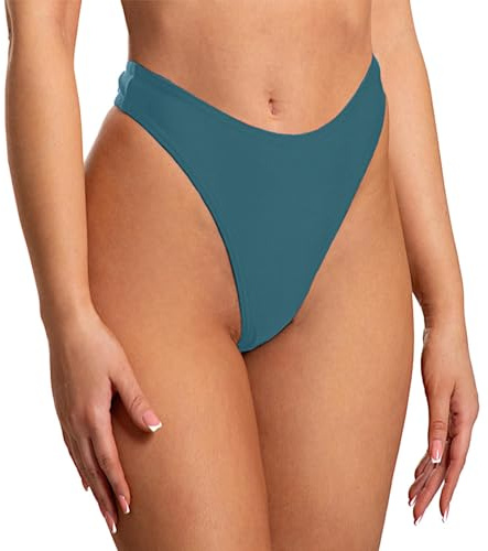 Aquarti Damen Bikinihose Thong Bottom Tanga Hohe Taille, Farbe: Smaragdgrün, Größe: 38
