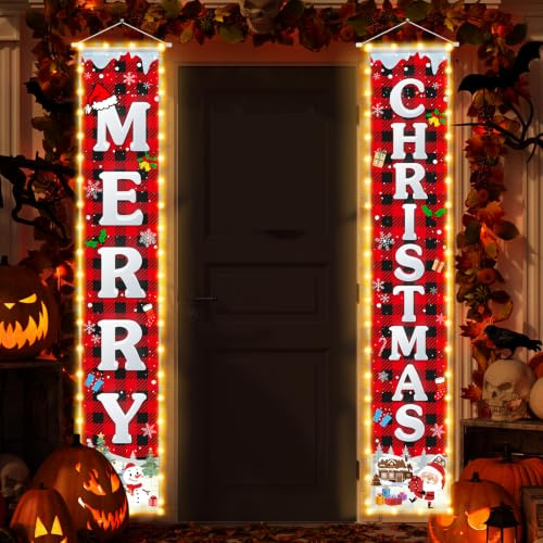 Decorazioni natalizie illuminate Buon Natale, LED Natale portico porta cartello appeso banner di benvenuto per casa parete decorazione festa decorazioni natalizie interni esterni