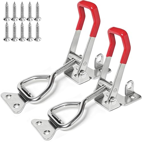 houya 2 Pack Toggle Latch 4003 Adjustable 304 Stainless Steel Toggle Clamp with Lock Hole, Heavy Duty Toggle Latches for Smoker Lid Jig Freezer Door Cooler Box Case Trunk Draw Chest Tailgate