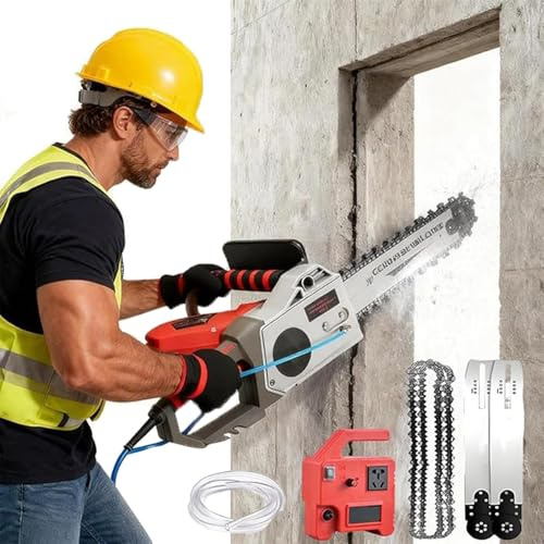 NzEupno Elektrische BetonsäGe Mit NutfräSfunktion, Staubfreies NutfräSgeräT Mit Wasserpumpe, 2 Ketten Und 2 FüHrungsschienen FüR Stein, Ziegel Und Marmor 48cm/18.9in