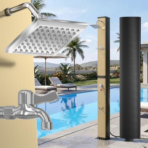 YRHome Solardusche 40L,Solar Garten dusche Mit Schutzhülle&Regendusche&Waschhahn,Max. 60°C Wassertemperatur für Garten, Pool,Camping-Gebürstetes Gold Farbe