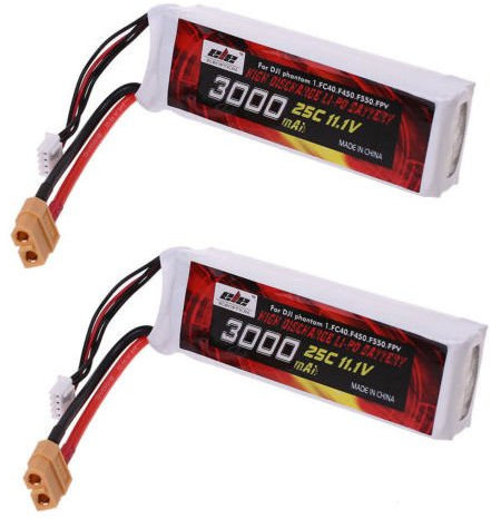Jian Ya Na 3S 3000mAh 11.1V 3.0Ah Lipo batterie de remplacement 25C XT60 Fiche pour DJI Phantom 1 FC40 F450 F550 FPV 2 Packs