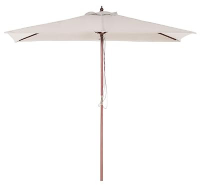 Parasol de Jardin ou de Terrasse Rectangulaire Blanc Beige avec Pied en Bois, Toile Anti UV 144 x 195 cm et Ouverture Facile avec Corde Beliani