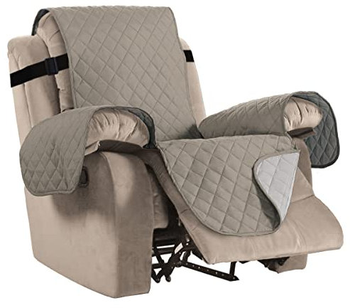 Sofabezug Wasserabweisender, umkehrbarer Lehnstuhl Schonbezug für kleinen Lehnstuhl, 2-Zoll-Verstellbarer Gurt, Gesteppter Möbelschutz, Mikrofaser, weich und wasserabweisend Khaki/Beige
