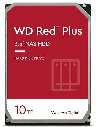 WD Red Plus interne Festplatte NAS 10 TB (3,5'', Datenübertragung bis 215 MB/s, Workload 180 TB/Jahr, 7.200 U/min, 256 MB Cache, 8 Bays) Rot