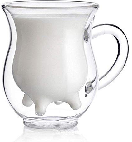 WINIAER Tasse à café ou thé de voyage - Tasse à expresso créative double couche en verre résistant à la chaleur - Tasse à lait en forme de vache - Isolation transparente