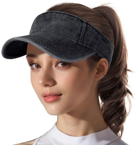 Sun Visor Hat - Sports Sun Visors for Women Cotton Twill Adjustable Golf Beach Running Tennis Sun Protection Cap Black