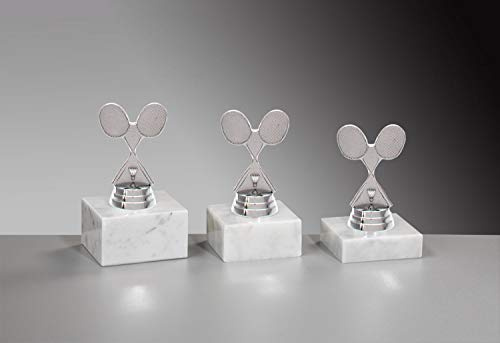 Henecka 🏸 Badminton-Pokal, Badminton-Trophäe, Badmintonschläger Silber, Marmorsockel, mit Wunschgravur, wählbar in 3 Größen oder als 3er-Serie (Sockel 65 x 30 mm)