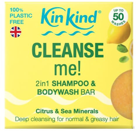 KinKind Shampoo Bar – REINIGE mich! 2-in-1-Shampoo- und Duschgel-Riegel | Normales bis fettiges Haar | Natürlicher Shampoo-Riegel, Reise-Shampoo-Riegel für Haare