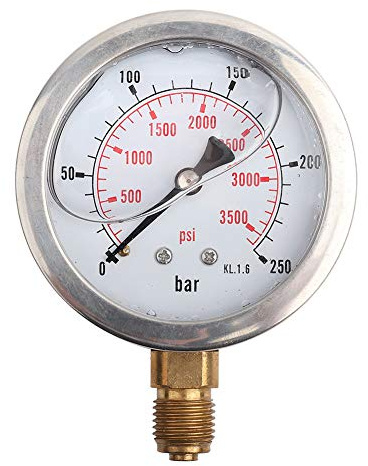Flüssigkeitsgefülltes hydraulisches Manometer 0-3750PSI 0-250 Bar Manometer, 2,5 DIAL-Anzeige, G1/4-Gewindeanschluss