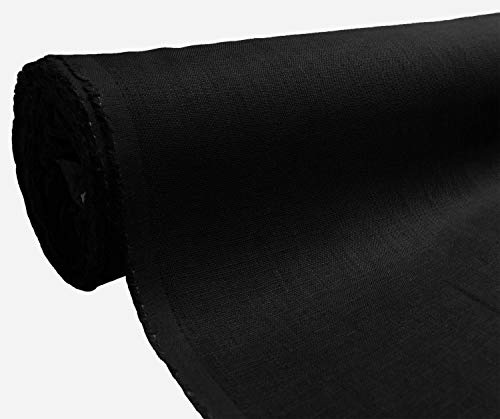 A-Express Naturrein Leinen Stoff Sanft Kleidung Reines Leinenstoff für Handarbeit Nähen Heimwerken Schneiderei Kreuzstich Mode Tasche 100% Leinen 140cm Breite - Halber Meter 50cm x 140cm Schwarz