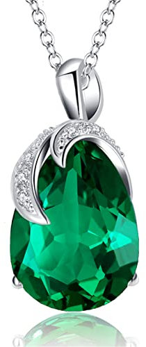 VONSSY Grüner Smaragd Birthstone Edelstein Halskette Oval Rechteck Wassertropfen Teardrop Kristall Diamant Umwickelt Anhänger 18K Platin Rose Gelbgold Kette (Ovales B-Platin)