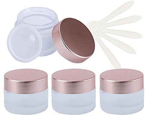 ZEOABSY 4 Pièce 15 ML baume à lèvres Lotion Verre de récipient avec Rose Couvercles, Mat Verre Cosmétique Bouteille Crèmes Pots, pour Aromathérapie Produits cosmétiques Baume À Levrès et Crème