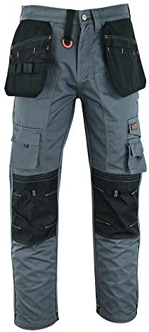WrightFits Men Holster Work Trousers Grey - Heavy Duty Safety Combat Cargo Pants - Multi Pockets - Knee Pad Pockets - Triple Stitched - Durable Workwear (34W X 31L)