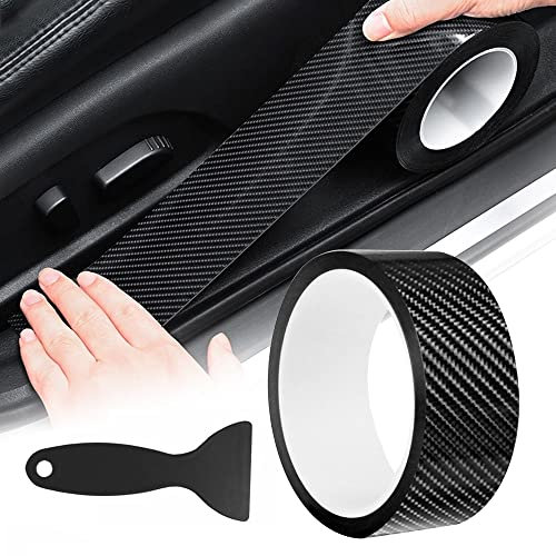 Car Door Sill Protector JPGhaha 5D Carbon Fiber Door Guard Bumper Protector Wrap Film Sticker Black Universal Reducing Scuff PVC for Cars Trucks SUV Motorbike
