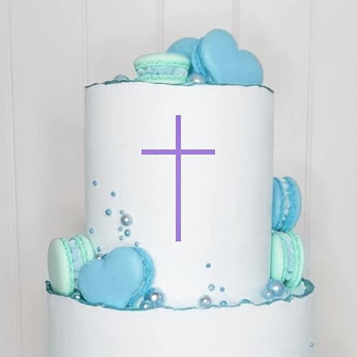 Cake Topper (Kreuz) Charm, Acryl/Holz, Taufe, Kommunion, Konfirmation, Firmung, Tortenstecker, Torte, Kuchen, Stecker, Deko, Caketopper (1 Stück, Lila/Flieder)