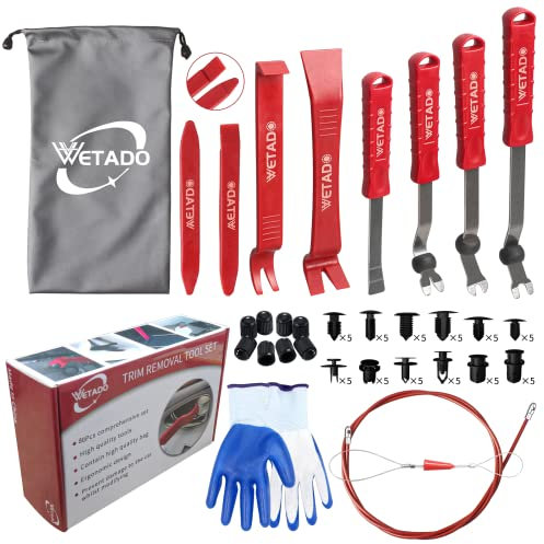 Wetado Auto Trim Removal Tool Set, 80 Pcs Car Fastener Terminal Remover Tool Kit, Upgraded Car Panel Door Audio Stereo Trim Removal Tool Kit, Auto Clip Pliers Plastic Pry Tool Set with Storage Bag