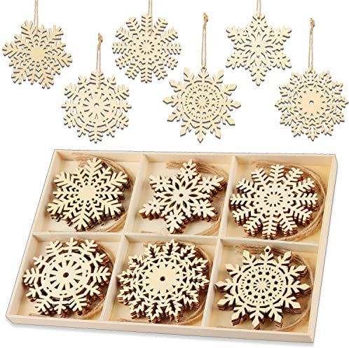 Adornos Navidad Madera, 24 Piezas Arbol de Navidad Adornos de Madera Manualidades, Ornamentos de Navidad,Adornos Colgante de Madera para Árbol para Navidad Bricolaje Fiesta(B)