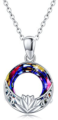 ZIPPICE Lotus Kristall Halskette 925 Sterling Silber Heilung Kristall Lotus Anhänger Yoga Schmuck Geschenke für Frauen Yoga Liebhaber