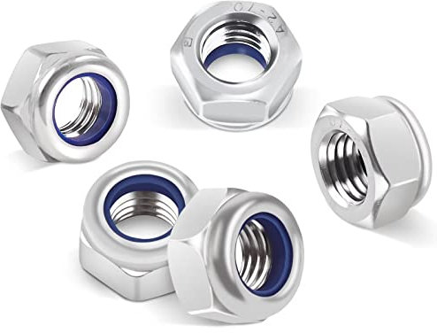 DIN985 100 Stück Sechskantmuttern M4, Leryati Sicherungsmuttern Edelstahl Standard A2 V2A M4 Mutter, Selbstsichernde Muttern Stoppmutter, Sechskant Edelstahlmutter Stoppmuttern Kontermuttern Set