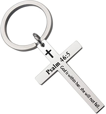 CHENVA Porte-clés avec verset de la Bible en acier inoxydable - Cadeau chrétien pour homme et femme, Psaume 46:5, Large