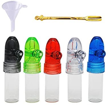 Goledwedy 67 mm Gewürzpulver Werkzeug mit Löffel Und Trichter Schnupftabak Bullet Glas Schnupftabak kleine, Glasvile mit Löffel Und Trichter für Outdoor, Camping(7 Stück)