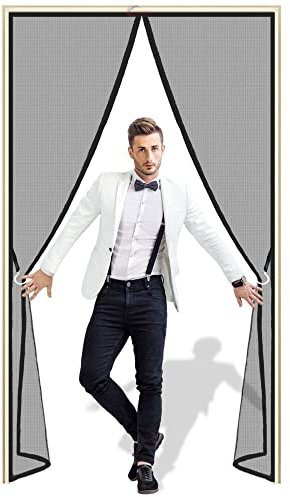 Magnet Fliegengitter Tür, 150x225cm Insektenschutz, Durable Fiberglass Mesh Curtain, Anti Riss verstärktes Oberteil, Klebemontage Ohne Bohren Magnetvorhang für Balkontür - Schwarz Z