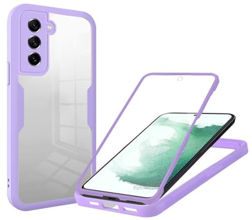 Haygdz Cover per Samsung Galaxy S22, 360 Gradi Antiurto Custodia con Protezione dello Schermo Integrata, Trasparente Rugged TPU Bumper Doppia Protettiva Case- Viola