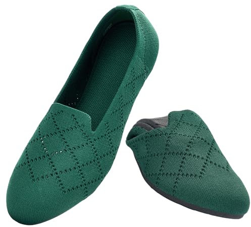 Puxowe Women's Ballet Flats Shoes Slip On Knit Dress Shoes Pumps Round Toe Ballerinas for Woman Comfort Soft 4.5 UK Green
