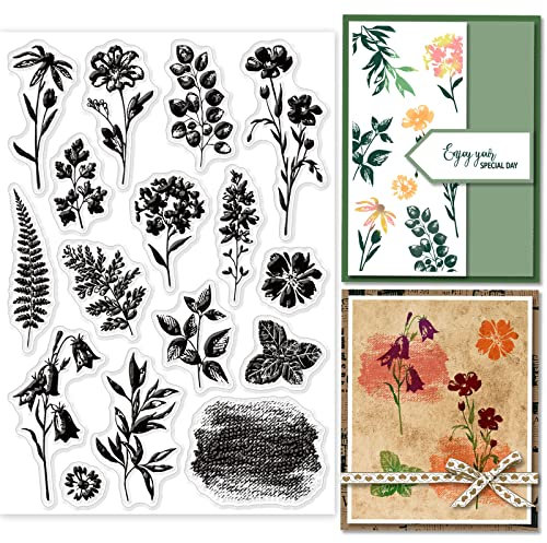 GLOBLELAND Pflanzen Silhouette Transparente Stempel für Scrapbooking Wasserfarben Pflanzenabdruck Klare Stamps Blätter Blumen Silikonstempel Für Kartengestaltung DIY Prägung Journaling