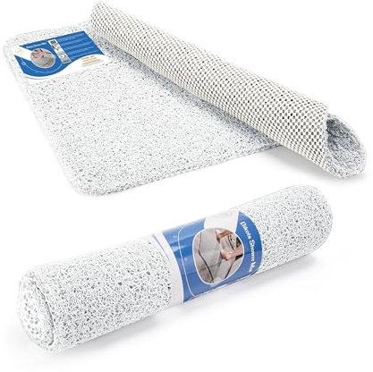 Dikots Soft Non Slip Anti Mould Shower Mat - 60 x 40 cm White Loofah Style PVC Mat - Washable, Quick Drying, Suitable for Wet Surfaces