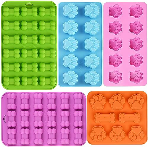 WMKGG Silikonformen für Welpen, Hundepfoten und Knochen, Set mit 4 Lebensmittelqualität, Backformen für Schokolade, Süßigkeiten, Gelee, Eiswürfel, Hundeleckerlis, Kekse