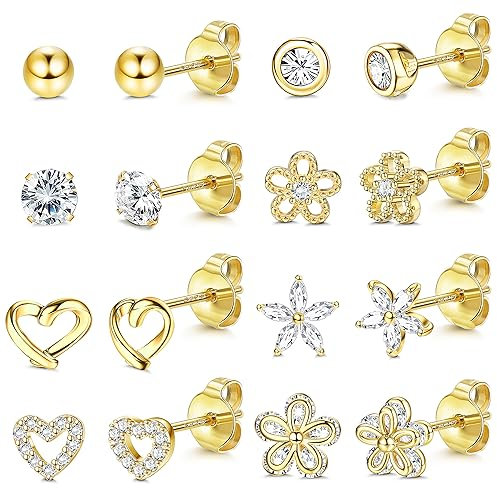 JeweBella Ohrstecker Silber 925 für Damen Mädchen Ohrringe Creolen Silber Hypoallergen 925 Sterling Silber Pin Zirkonia Blume Schmetterling Knorpel Ohrstecker Set Klein Schlafen Ohrringe Gold/Silber
