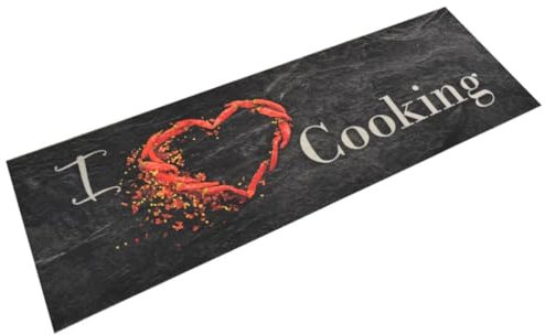 vidaXL Küchenteppich, Küchenläufer rutschfest Waschbar, Teppich Läufer für Küche, Teppichläufer Maschinenwaschbar, Cooking Schwarz 60x180cm Samt
