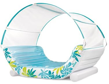 INTEX 56294EP Inflatable Tropical Canopy Lounge: Detachable Fabric Sunshade – Built-in Cup Holders – Rope Ties – 440lb Weight Capacity – 88 x 59 x 65