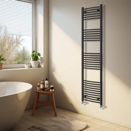 NRG Black Heated Towel Rail Curved Designer Bathroom Radiator - 1800×400mm