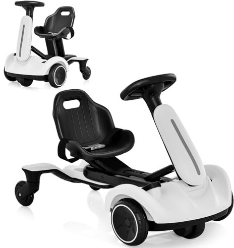 COSTWAY 6V Gokart Elektro, Go Cart mit 2-Fach verstellbarem Sitz & 5 Rädern, Lenkrad, Driftfunktion, 4-5 km/h, Kinder Elektroauto, Kinderfahrzeug für Kinder ab 3 Jahre alt (Weiß)