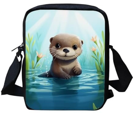 Coloranimal Süße Umhängetasche für Hunde und Katzen, Denim-Druck, Cartoon Otter, Einheitsgröße