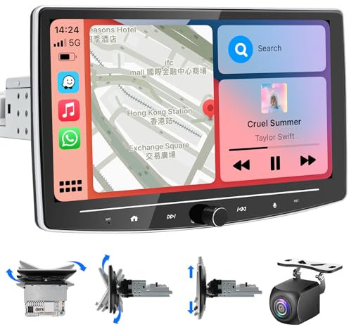 Wireless Carplay Android Auto Autoradio mit Navi 10 Zoll Abnehmbares Bildschirm 1 Din 8 Core 2G+32G Android Auto Radio Touch Display mit Bluetooth WiFi 4G GPS AM/FM RDS mit Rückfahrkamera