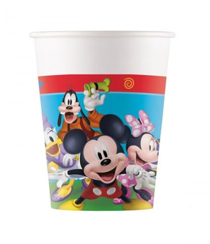 ALMACENESADAN, 5057 - Lot de 8 gobelets en carton pour fêtes et anniversaires sous licence Mickey Mouse - Capacité 220 ml - Lot de 8 gobelets Mickey Mouse
