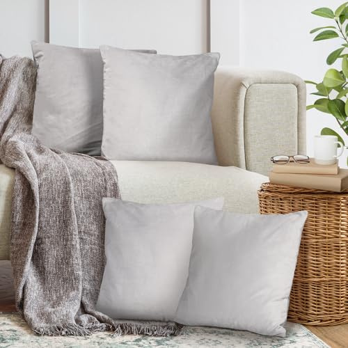 Cozyor 4er Set Kissenbezug 45x45 cm hellgrau Samt flauschig weich Sofakissen Dekokissenbezug Kissenhülle für Couch, Schlafzimmer, Wohnzimmer & Balkon, Moonlight, mit verstecktem Reißverschluss
