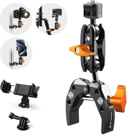 K&F Concept MS13 Magic Arm mit Super Clamp,Super Klammer mit 360°Kugelkopfarm,Kamerahalterung Kompatible mit Blitzlicht/DSLR Kamera/Stabilisator,klemmstativ mit Handyhalterung