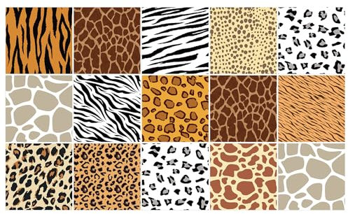 Ulticool – Sticker Wasserdicht - Tiger Zebra Panther Giraffen Safari - 15x15 cm - 15 Stück Selbstklebende Fliesenaufkleber aus Folie - Aufkantung für Wand Badezimmer - Küchenwand Küche