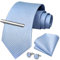HISDERN Herren Krawatte Blau Hochzeit Seidenkrawatte und Einstecktuch Manschettenknöpfe Krawattenklammer Set Formal Business
