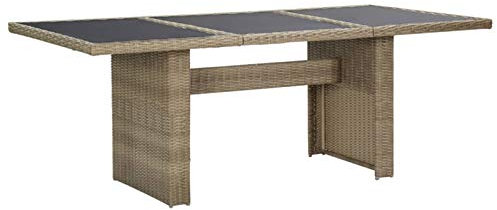 Rantry Casa Gartentisch, braun, 200 x 100 x 74 cm aus Glas und Polyrattan, Gartentisch, Terrassentisch, Esstisch, Küchentisch, Tisch braun und schwarz Dekor